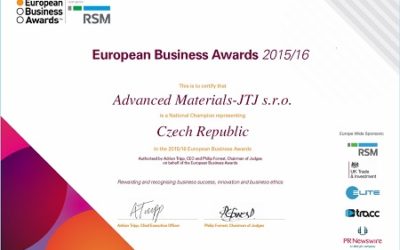 ADVANCED MATERIALS-JTJ FROM THE CZECH REPUBLIC NAMED NATIONAL CHAMPION IN THE EUROPEAN BUSINESS AWARDS 2015/16